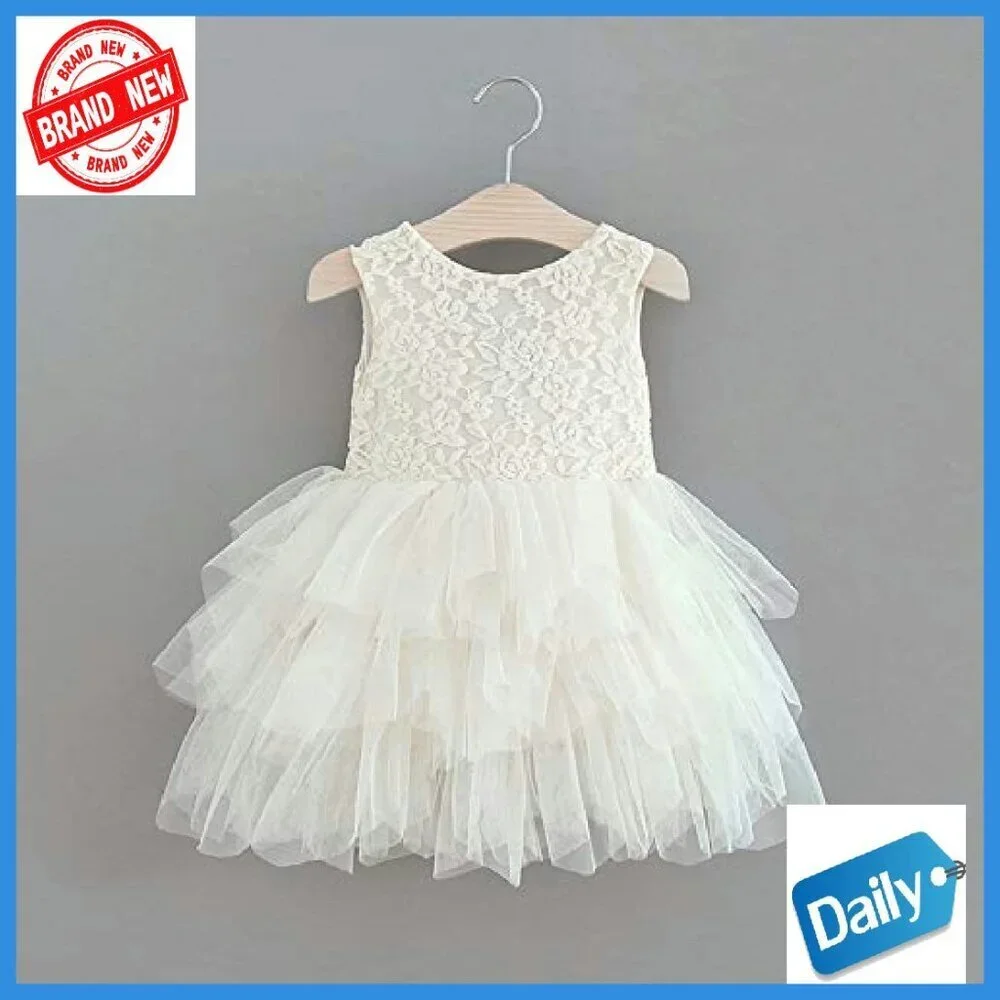 Girls Lace Flower Girl Dress 3/4 Sleeve Special Occasion Gown